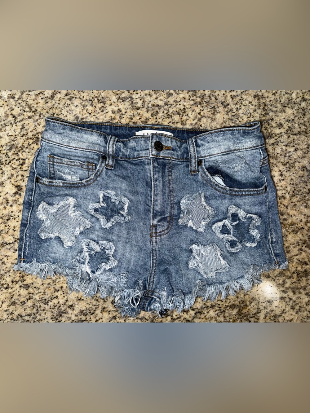 eunina Light Blue High-Rise Cutoff Denim Shorts
